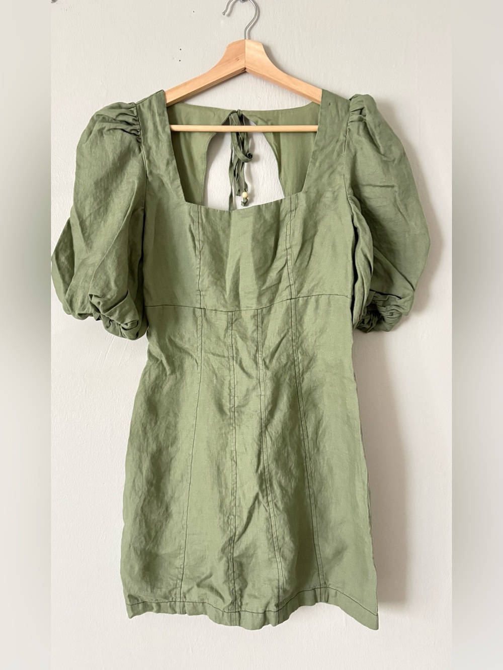 Showpo Sage Green Linen Dress with Tie Back